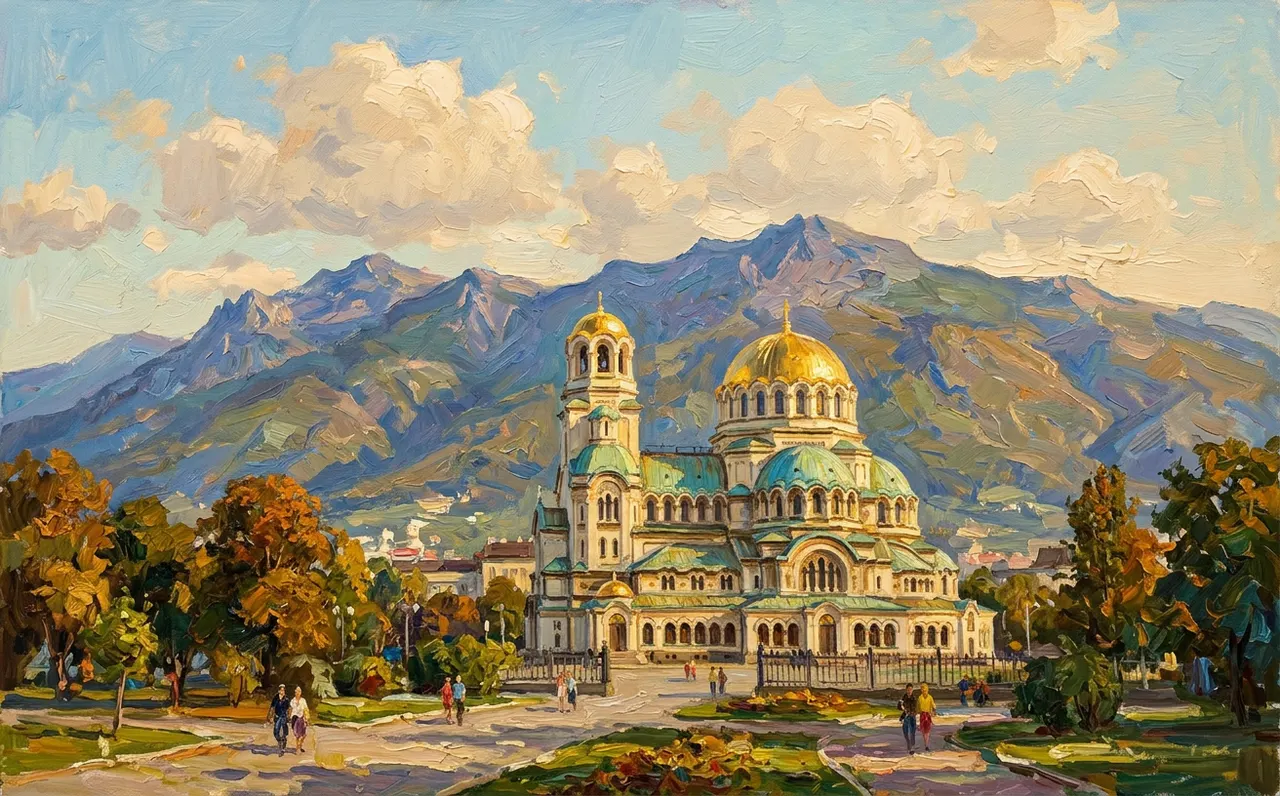 Alexander Nevsky Cathedral in Sofia with Vitosha mountain behind